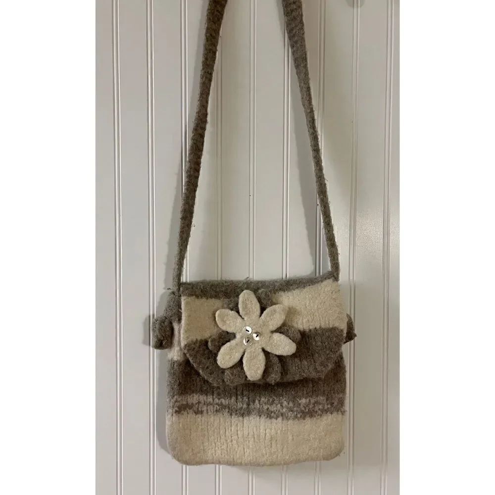 Felted wool cross body purse gray color